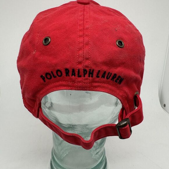 Polo Ralph Lauren Hat Cap Strap Back Mens One Size Red Cotton Embroidered Pony - Picture 5 of 9